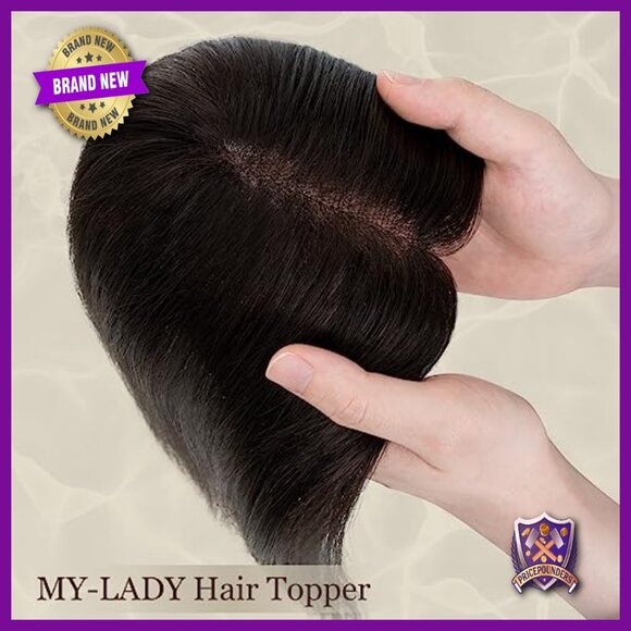 Human Hair Topper for Thinning Hair, 10 Inch Clip-In Lace Base Hairpiece